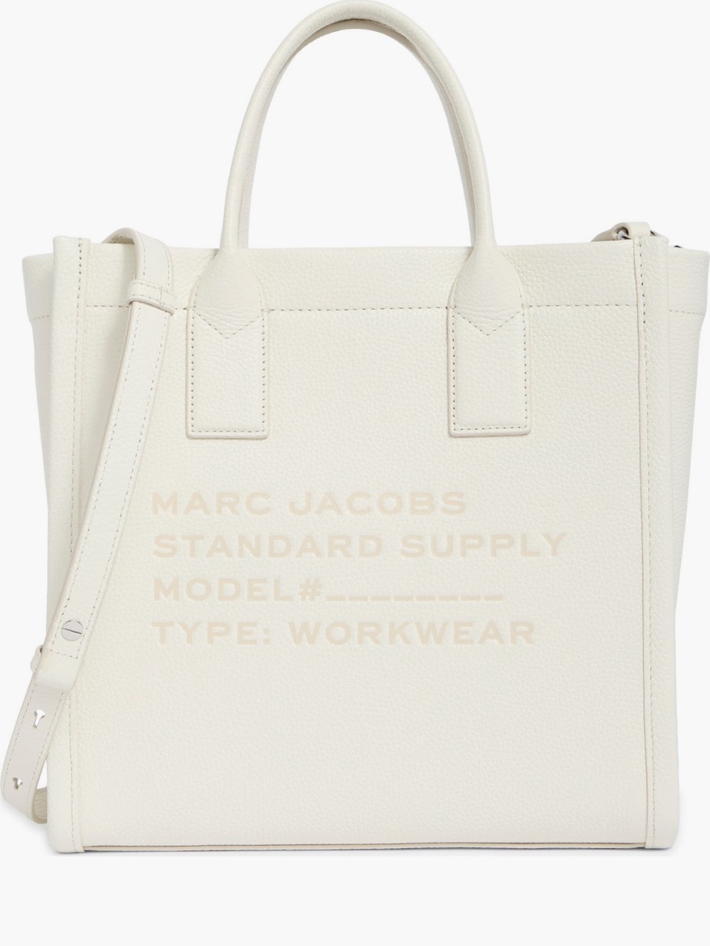 Marc Jacobs Cream Pebbled Leather Tote with Top Handles and Removable Long Strap